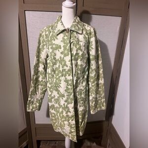 Eddie Bauer Long Rain Spring Coat - Green and White
